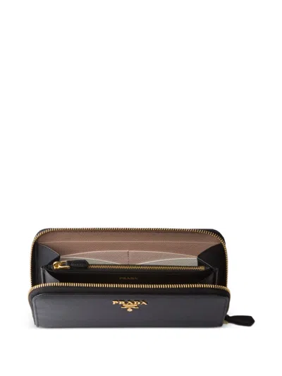 Prada Large Saffiano Leather Zip Wallet In Black
