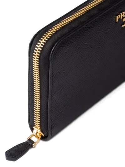 Prada Large Saffiano Leather Zip Wallet In Black