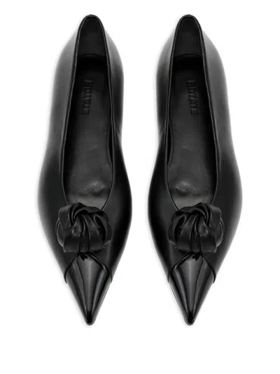 Rotate Birger Christensen 结饰贴花皮质芭蕾平底鞋 In Black
