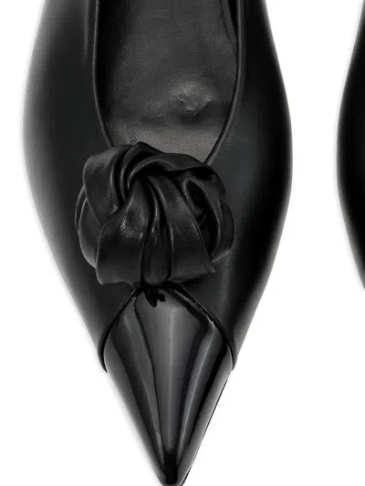 Rotate Birger Christensen 结饰贴花皮质芭蕾平底鞋 In Black
