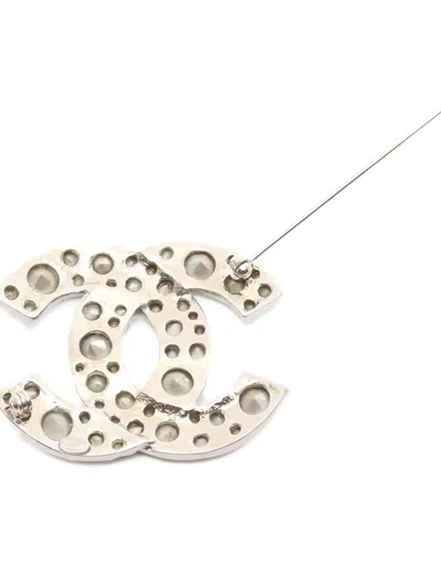 Pre-owned Chanel 1986-1988 Coco Mark Brooch In Silver