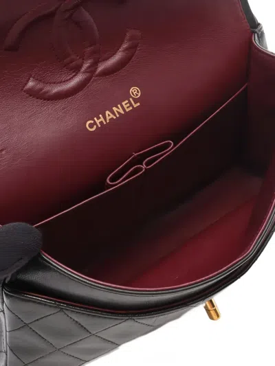 Pre-owned Chanel 1996-1997 Double Flap Lambskin Shoulder Bag In Black