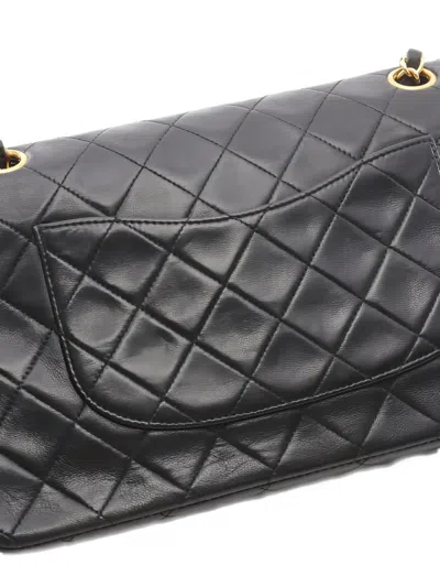 Pre-owned Chanel 1996-1997 Double Flap Lambskin Shoulder Bag In Black