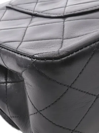 Pre-owned Chanel 1996-1997 Double Flap Lambskin Shoulder Bag In Black