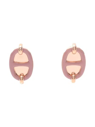 Pre-owned Hermes 2010s Mini Maillon Rose Earrings In Pink