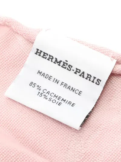 Pre-owned Hermes 2010s Libris Fringe Stall Scarf In Pink