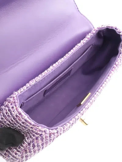 Pre-owned Chanel 2021 Mini Flap Chain-strap Tweed Tote Bag In Purple