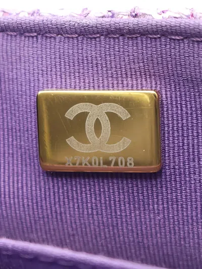Pre-owned Chanel 2021 Mini Flap Chain-strap Tweed Tote Bag In Purple