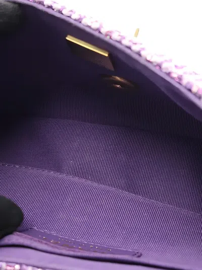 Pre-owned Chanel 2021 Mini Flap Chain-strap Tweed Tote Bag In Purple