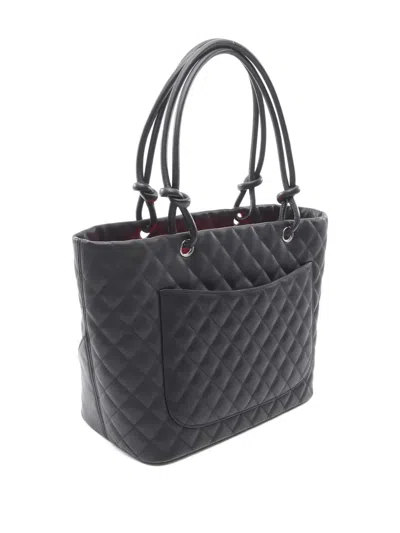 Pre-owned Chanel 2010-2011 Cambon Line Quilted Logo Tote Bag In Black