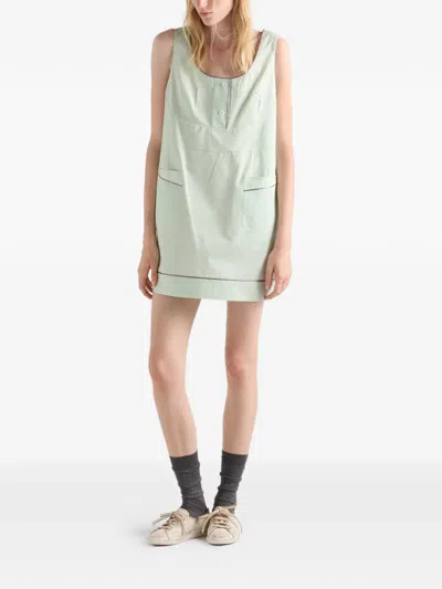 Prada Button Pocket Mini Dress In Blue