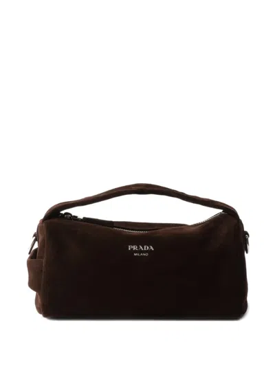 Prada Detachable Strap Suede Leather Shoulder Bag In Brown