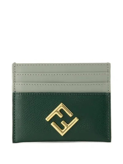 Fendi Ff Leather Card Holder In Green