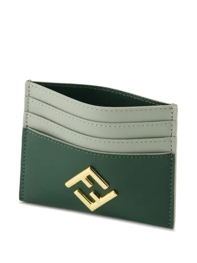 Fendi Ff Leather Card Holder In Green