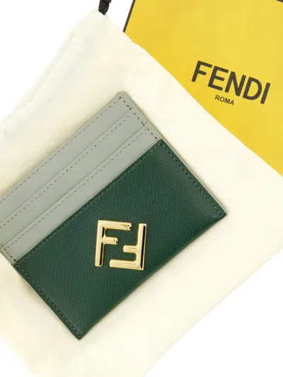 Fendi Ff Leather Card Holder In Green