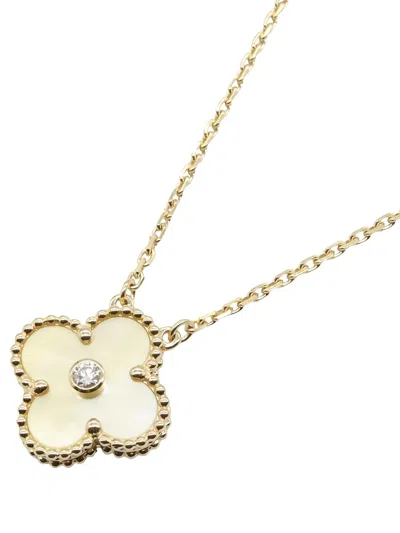 Pre-owned Van Cleef & Arpels 2010s 18k Yellow Gold Alhambra Diamond And Pearl Necklace