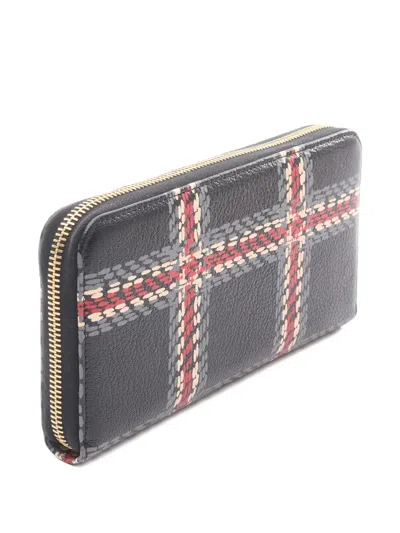 Pre-owned Miu Miu 2010s Madras Round Zipper Check Wallet In Gray