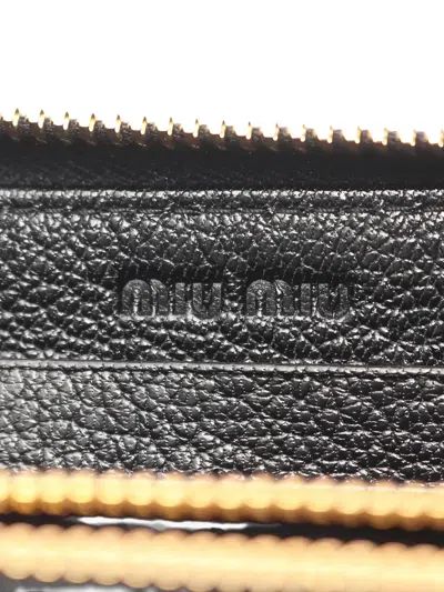 Pre-owned Miu Miu 2010s Madras Round Zipper Check Wallet In Gray