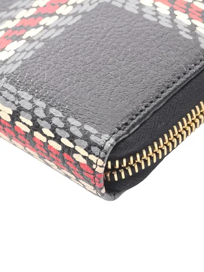 Pre-owned Miu Miu 2010s Madras Round Zipper Check Wallet In Gray