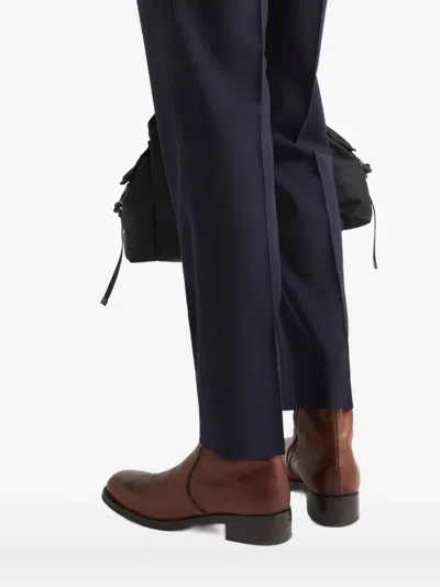 Prada Mens Leather Boots Round Toe Design In Brown