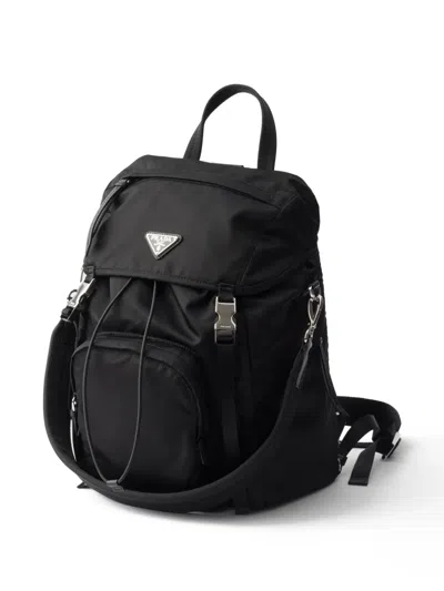 Prada Zipper Logo-detail Backpack In Black