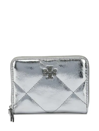 Tory Burch Metallic Quilted Wallets And Card Holders In Silver
