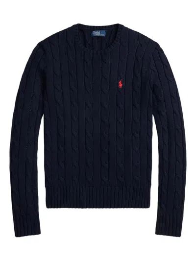 Polo Ralph Lauren Kimberly V Neck Cable Knit Sweater In Blue