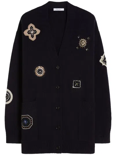 Max Mara Long Wool And Cashmere Cardigan In Blue