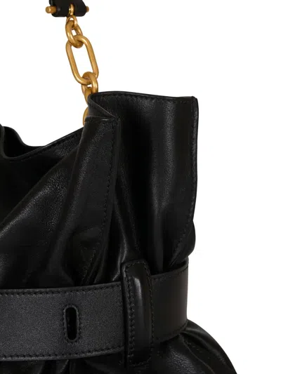 Balmain Anthem Medium Buckle Shoulder Bag In Calfskin In Black