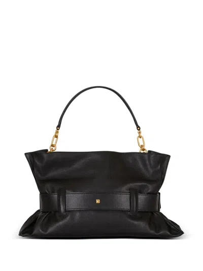 Balmain Anthem Medium Buckle Shoulder Bag In Calfskin In Black