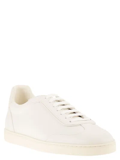 Brunello Cucinelli Men Deer Leather Sneakers With Grain In Multi