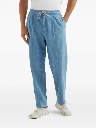Brunello Cucinelli Drawstring-waist Pleated Jeans In Blue