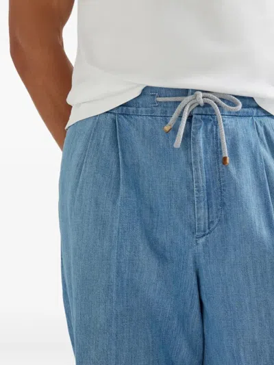 Brunello Cucinelli Drawstring-waist Pleated Jeans In Blue