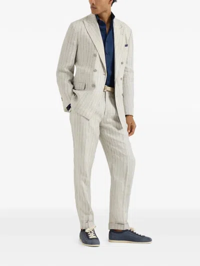 Brunello Cucinelli Men Linen Shirt In Blue