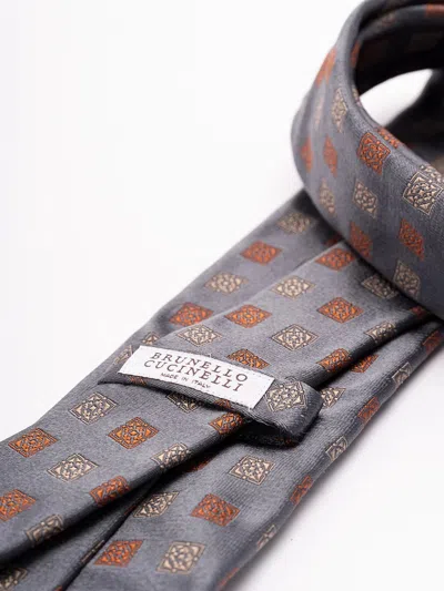 Brunello Cucinelli Men Silk Tie With Pattern In Multi