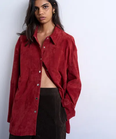 Topshop Real Suede Shirt In Red