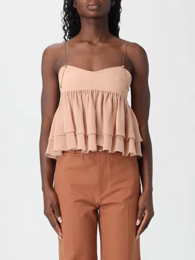 Chloé Tiered Ruffle Organic Silk Georgette Babydoll Top In Brown