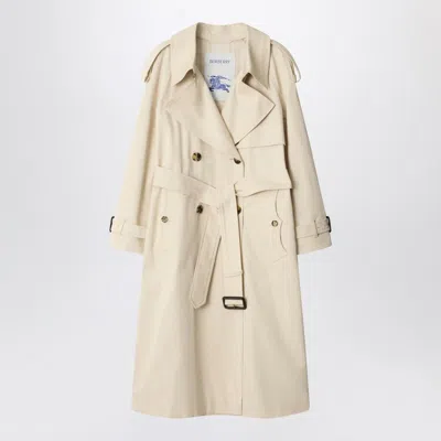 Burberry Light Beige Cotton Fitzrovia Trench Coat Women In Neutral