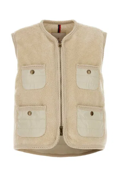 Moncler Sand Teddy Fabric Mimosas Sleeveless Down Jacket In Brown