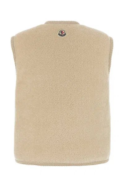 Moncler Sand Teddy Fabric Mimosas Sleeveless Down Jacket In Brown