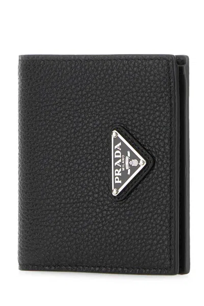 Prada Leather Wallet Bi Fold Design Texture In Black