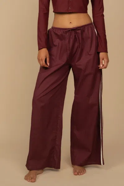 Montce Sporty Drawstring Wide-leg Pant Maroon