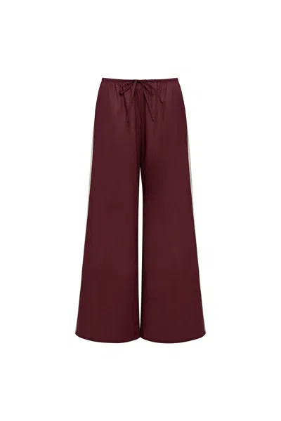 Montce Sporty Drawstring Wide-leg Pant Maroon