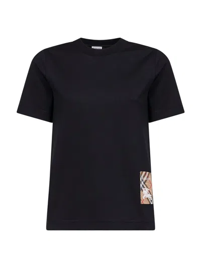 Burberry Women Black Cotton Check Patch T-shirt In Black