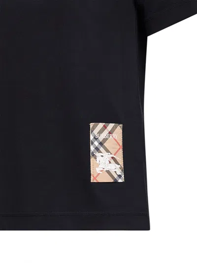 Burberry Women Black Cotton Check Patch T-shirt In Black
