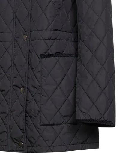 Burberry Women Black Quilted Nylon Hooded Parka In Blue