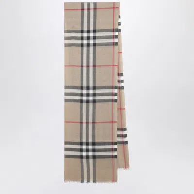 Burberry Wool And Silk Scarf With Check Motif Women In Neutral