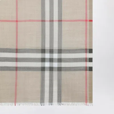 Burberry Wool And Silk Scarf With Check Motif Women In Neutral