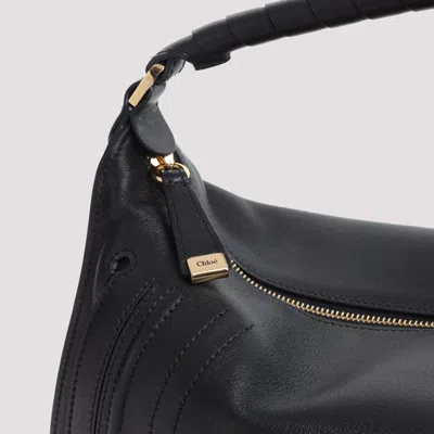 Chloé Marcie Shoulder Bag Calf Leather Strap In Black