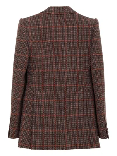 Chloé Single-breasted Checked Brown Wool Jacket In Brown